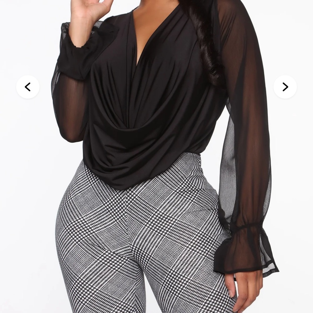 Fashion Nova Black Sheer Sleeve Bodysuit​ - Picture 2 of 5